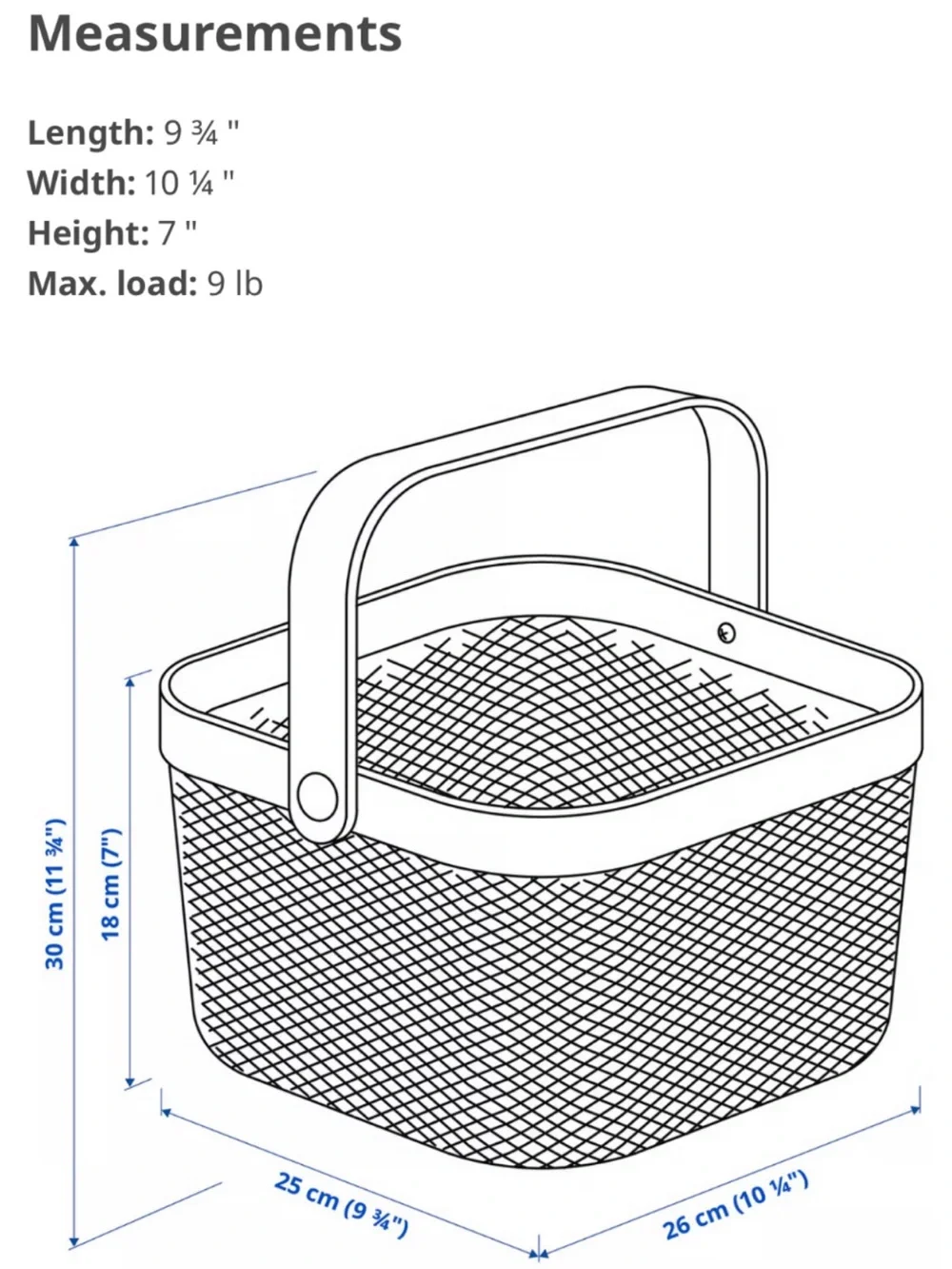 RISATORP (IKEA) Wire square pink basket with a wooden handle, size: 9¾”x7”-used